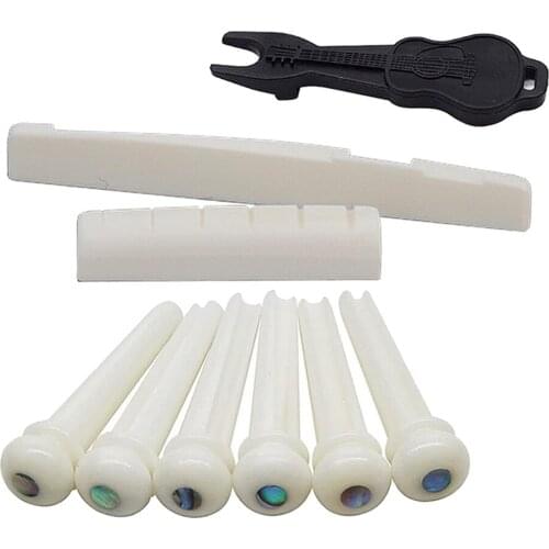 Acoustic Guitar Bridge Pins with 1 pcs Bridge Saddle & Nut, Plastic Bridge Pins 6 String Natural Bone - Ivory