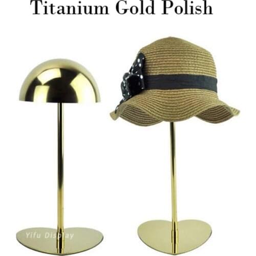 Free shipping Gold Metal Hat display stand polish hat display rack hat holder cap display HH002-Titanium gold polish