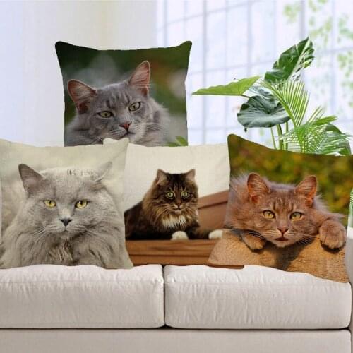 XUNYU Cute Cat 45x45cm Cushion Cover Linen Printed Pillowcase Home Bedroom Sofa Decoration Throw Pillowcase B0026