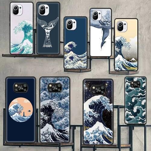 Phone Case For Xiaomi Poco F3 M3 X3 NFC Pocophone F1 Mi Note 10 Pro Lite Black Coque Soft Fundas The Great Wave Off Kanagawa