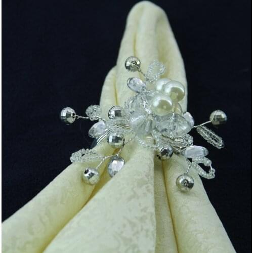 Flower pearl beaded wedding napkin ring, napkin holder