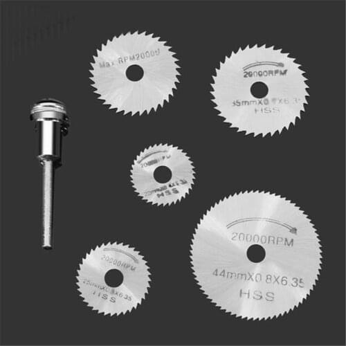 6pcs/set Rotary HSS Circular Saw Blade Cutter Power Tool Set Wood Cutting Discs Drill Mandrel for Dremel Cut off