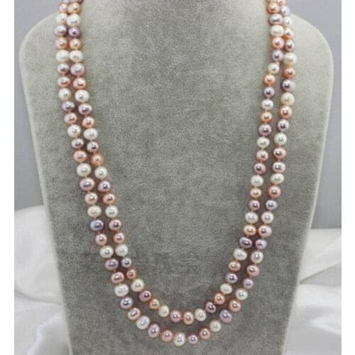 Long 50" 8-9mm Genuine Natural Multicolor Freshwater Cultured Pearl Necklace