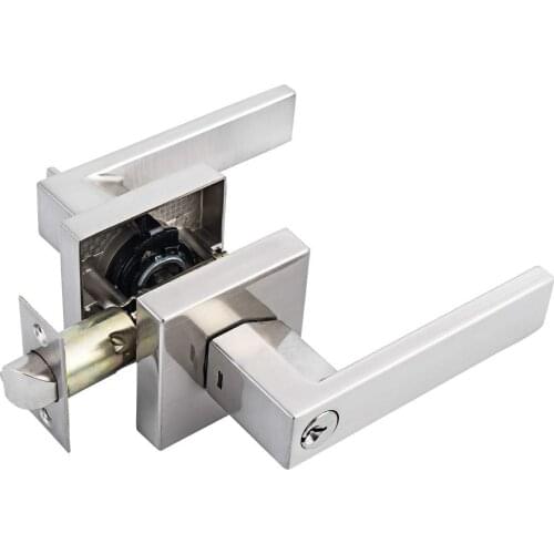 Stainless Steel Door Handle with Lock Cylinder Front Back Lever Latch Polished Home Security Interior Accessories WF