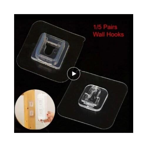 1/5 Pairs Double Sided Adhesive Wall Hooks Wall Hanger Transparent Suction Cup Sucker Hook Strong Multi-Purpose Kitchen Hooks