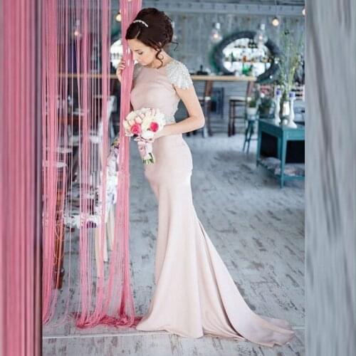 Elegant Backless Mermaid Bridesmaid Dresses vestido de madrinha 2016 Short Cap Sleeves Long Party Dresses for Weddings