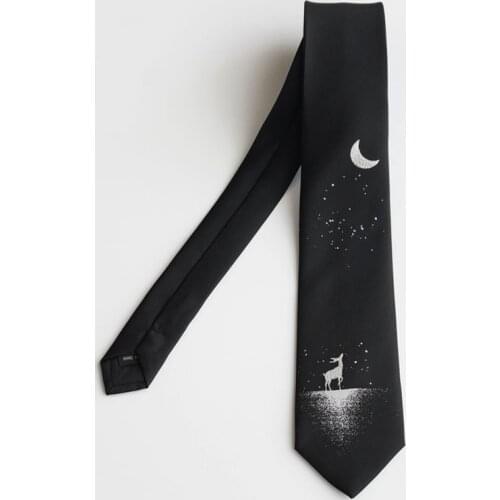 Free Shipping New Male mens Original design personality gift necktie [deer under the moon] black embroidery tie
