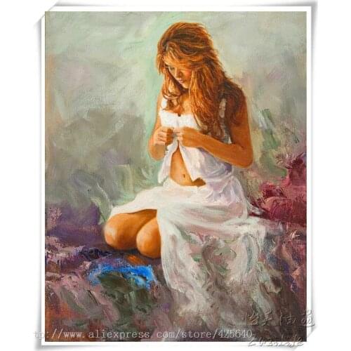 Lovers nude oil painting Sexy wall art women Oil painting on canvas hight Quality Hand-painted Painting White Skirt Girl