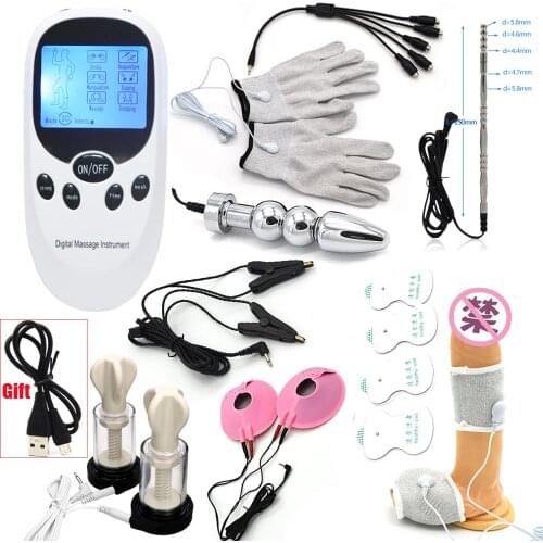 Electric Shock Pulse Anal Bead Butt Plug Urethral Catheter Penis Stimulation Ring,Nipple Sucker Clamp Massage Glove/Pad Sex Toys