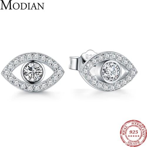 Modian 2019 Hot Sale 100% 925 Sterling Silver Cubic Zirconia Clear Eyes Lucky Stud Earrings For Women Fashion Cute Fine Jewelry