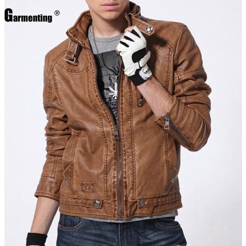 Plus Size 5xl Mens Pu Leather Jacket Autumn Motorcycle Jackets Khaki Black Faux Leather Outerwear Winter Warm Men Clothing 2021