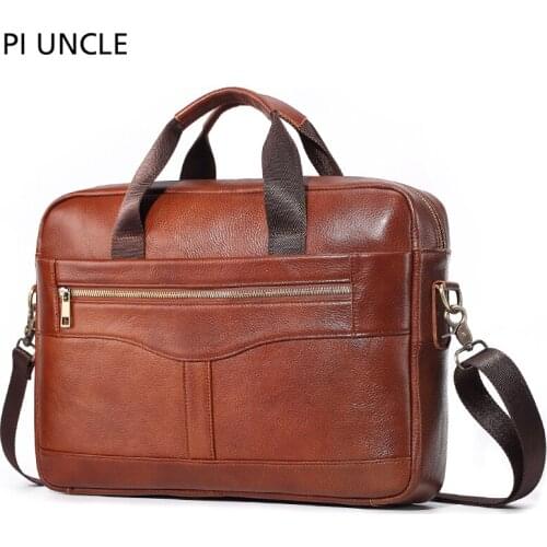 Cowhide mens briefcase head layer cowhide messenger bag business leisure multifunctional waterproof scratch proof handbag