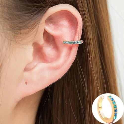 Starose 2pcs Moon Fake Nose Ring Ear Cuffs Crystal Earrings Ear Piercing Helix Piercing Ear Clip Earring Fake Piercing Earcuff