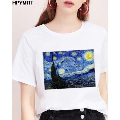 2020 New summer fashion t-shirt Van Gogh Starry sky printed t shirt women Harajuku Retro art pattern tshirt female tops clothing