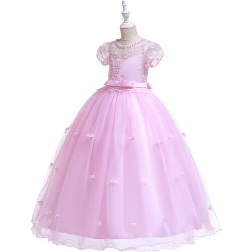 2020 new fashion childrens clothing Dress pink wedding short sleeve flower girl white princess