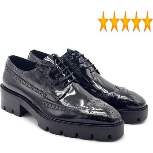 NEW Brogue Derby 2021 Genuine Thick Platform Formal Lace Up Party Wedding Leather Shoes Men Plus Size