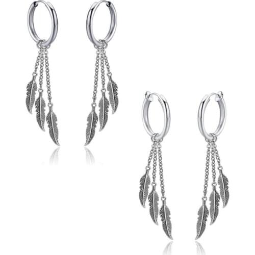 New Personality Retro Fringed Chain Earrings for Men Women Earrings Ear Buckle Leaf Pendant Fashion Earring Jewelry