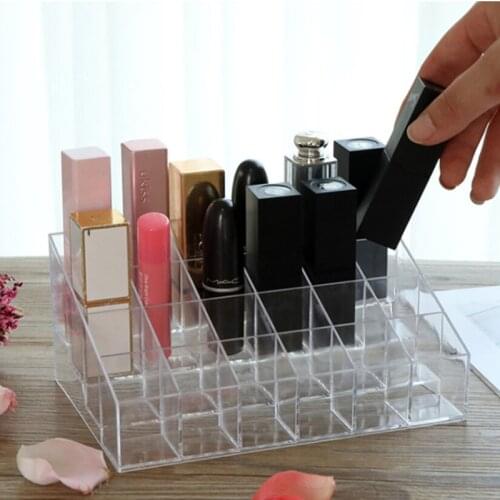 24 Grids Plastic Lipstick Display Storage Stand Cosmetic Makeup mascara Organizer Holder Case Rack Transparent