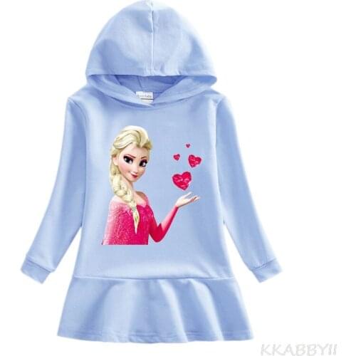 Autumn Foreign Trade Girls Hooded Hoodie Dress Cartoon Baby Winter Cotton Frozen Dress
