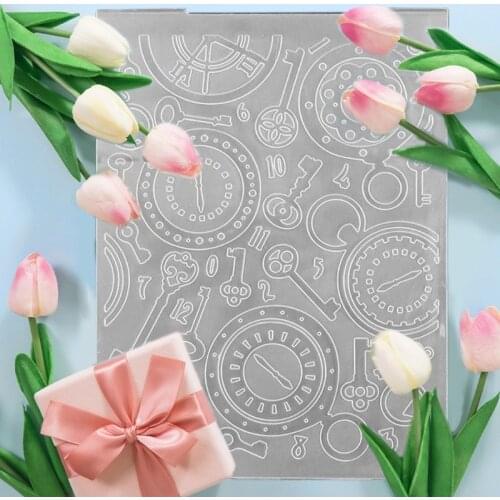 Clock Key Embossing Folder With Cut Design DIY Paper Cutting Dies Scrapbooking M68E