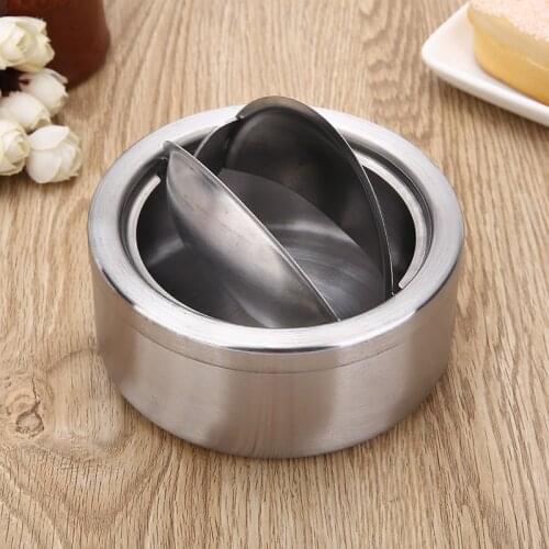 Mayitr Stainless Steel Cigarette Ashtray Ash Storage Case Gifts Windproof Ashtray with Lid Round Cigar Smoking Accessory Silver