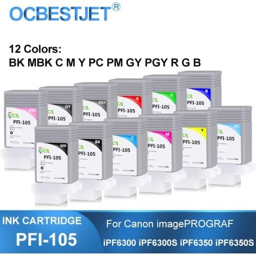 PFI-105 130ML Compatible Ink Cartridge With Full Ink For Canon imagePROGRAF iPF6300 iPF6300S iPF6350 iPF6350S 12Colors/Set