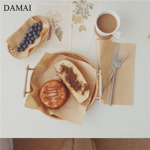 Handmade Weave Storage Trays Vintage Decorative Rattan Fruit Basket Afternoon Tea Cake Dessert Plates Dining Table Decoration