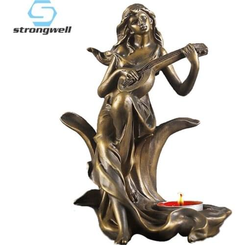 Strongwell Retro Dancing Girl Candlestick Antique Beauty Sculpture Candle Holder Crafts Resin Ornament Home Desktop Decoration
