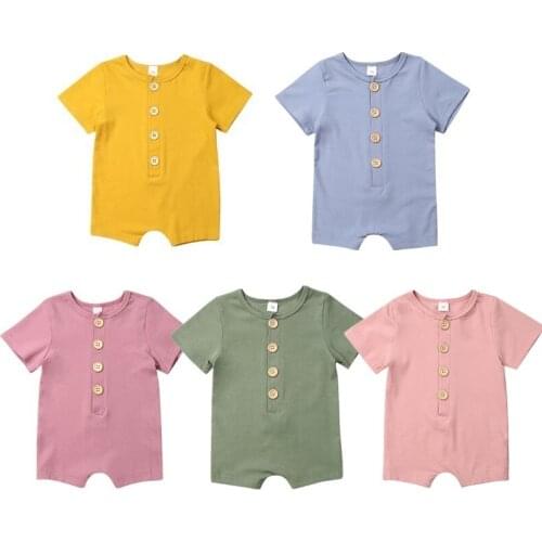 Toddler Romper 2019 Newborn Baby Boy Girl Short Sleeve Solid Romper Sunsuit Summer Outfit Set Clothes 5Colours Size 0-18M