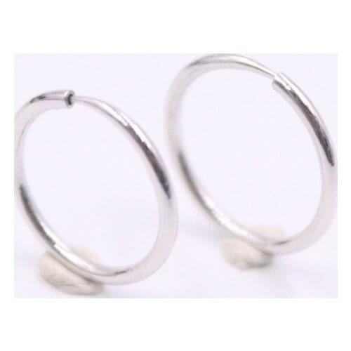 Fine Pt950 Platinum Earrings Women Luck Smooth Circle Hoop Earrings 0.9-1.2g 13mmW