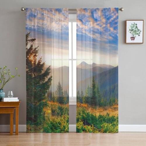 Sheer Curtains For Living Room Sunset Mountain Tree Childrens Bedroom Balcony Large Curtains Kitchen Dining Room Curtains