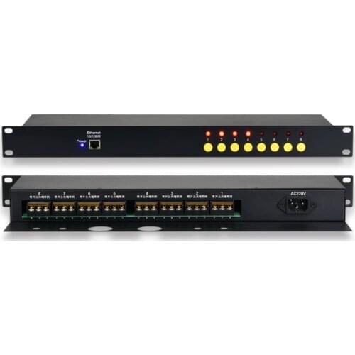 1U Rack Type Ethernet Relay Controller 8-way 30A Manual Key Network Port 220v