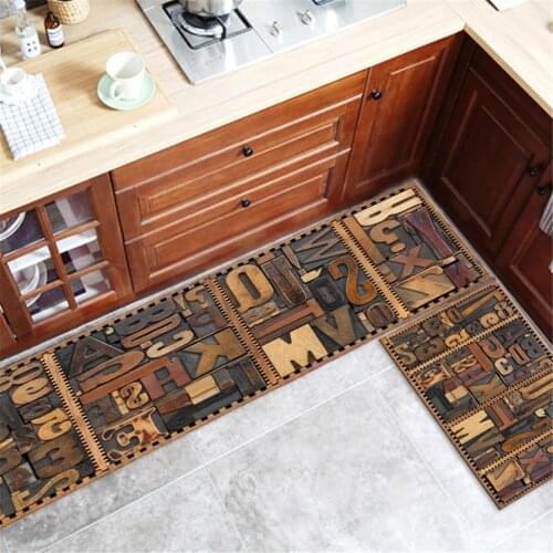 Retro 3D Wood Carving Kithcen Mat For Floor Flannel Non-slip Area Rug For Bedroom Machining Washble Carpet Hallway Rug