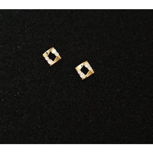 9K solid gold Geometric diamond crystal stud earring Mini dainty women minimal simple style gift bridesmaid