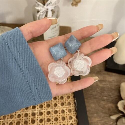 Fashion Women Fashion Simple Sweet Flower Earrings Resin Earrings 925 Silver Needle New Jewelry Decoration Accessories