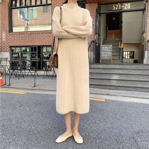 2019 Long Sleeve Sweater Dress O Neck Casual Irregular Hem Winter Clothes Women Loose Pullover Kardigany Damskie Wy