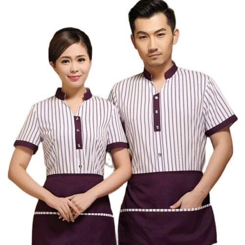 Hotel Waiter Uniform Restaurant Fast-food Clothing Waiter Short Sleeved Blouse with Apron