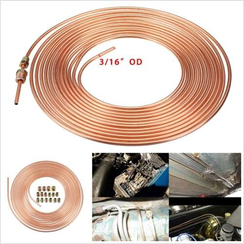 Universal Car 25Ft Copper Nickel Brake Line Tubing Kit Fitting 3/16" OD with 15PCS Nuts Anti-rust Corrosion Resistant S03K000002