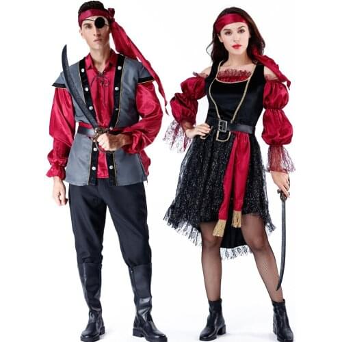 Adult MEN One-eyed pirate captain Deluxe Lady Of The Sea Priate Costume cosplay Halloween Fancy Dress Carnival Party Clothing