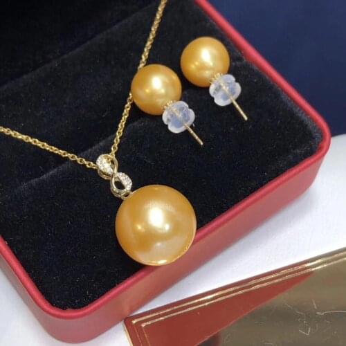 Fine Jewelry 18K Yellow Gold Natural Fresh Water Golden Pearl 8-13mm Females Jewelry Sets for Women FIne Jewelry Sets