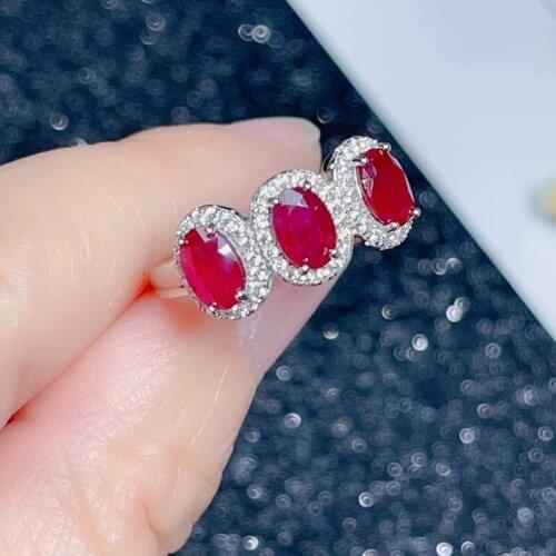 Jewelry Simple 925 Silver Ring for Daily Wear 4*6mm Natural Pink Ruby Silver Ring Fashion Gemstone Engagement Ring