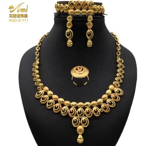 Jewelery Sets 24k Gold Filled Women 4pcs Africa Dubai African Platted Dubai Luxury Wedding Arabic Bridal Indian Fashion Alloy