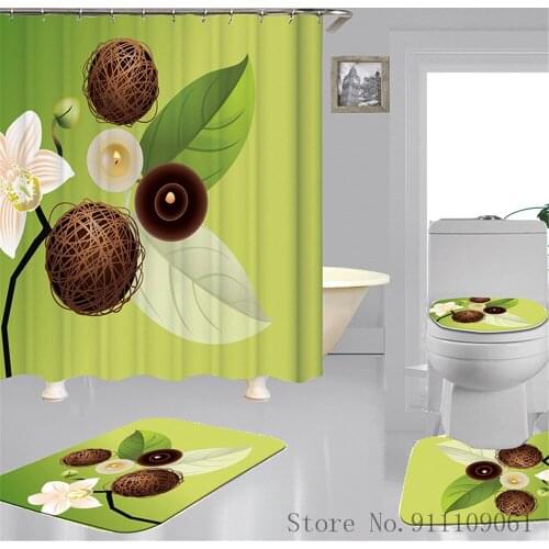 Green Landscape Digital Printed Shower Curtain Bathroom Waterproof Partition Curtain Non-slip Bath Toilet Mat Home Decoration