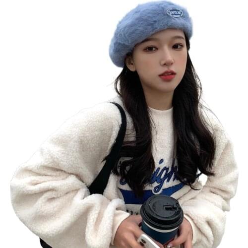 Maikun Rabbit Hair Beret For Women Casual Pure Color Label Painter Hat Female Tide British Cap