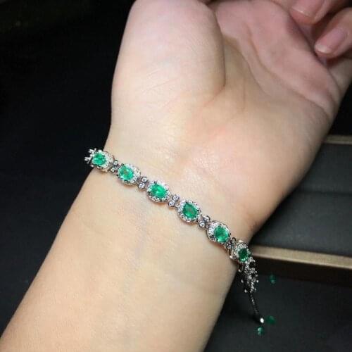 New Natural Emerald Bracelet 925 Silver Ladies Bracelet Luxury Elegant Fashion Trend