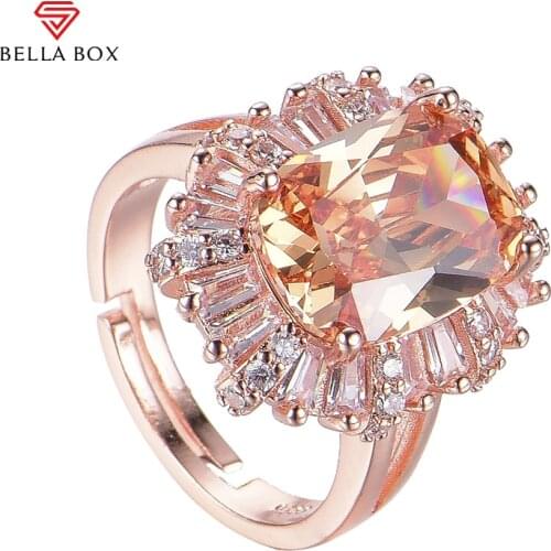 BELLA BOX Luxury Women 925 Sterling Silver Ring With Champagne Color Oval Shape Gemstones Wedding Engagement Fine Jewelry Gift