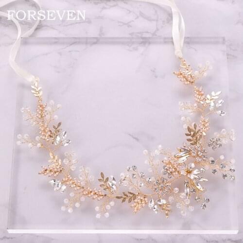 Gold Flower Pearl Crystal Headband Wedding Hairband Flower Pearl Headband Tiara Bridel Hair Band Head Ornaments