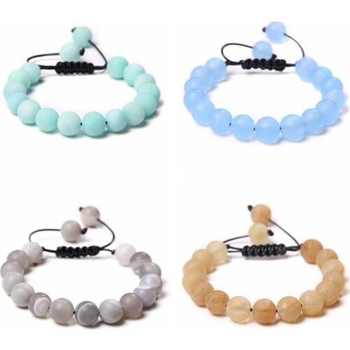 10mm Matte Natural Stone Beads Braided Bracelet Men Round Amazonite Agates Beaded Bracelet Adjustable Jewelry for Women Men Gift