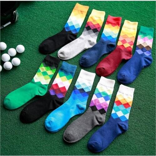 10 Pairs/Lot Mens socks British Style Plaid calcetines Gradient Color brand elite long cotton for happy men wholesale socks
