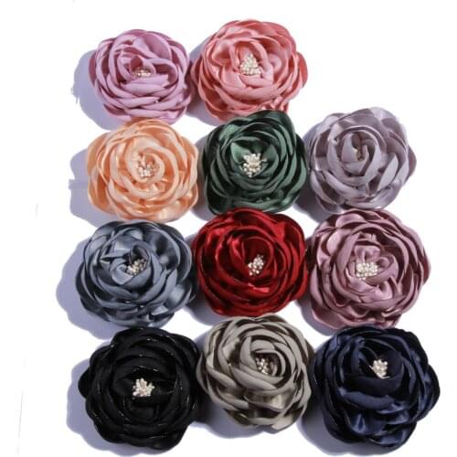 10PCS 7CM Vintage Burned Eage Satin Flowers With Stamen For Headdress Corsage Flower For Hat Dress Accessories